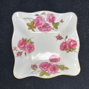Vintage century rose Floral Square Plate with Gold Trim